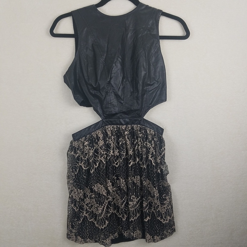 Forever 21 Black Faux Leather Lace Cutout Bodycon Dress Women's S‎ grudge goth